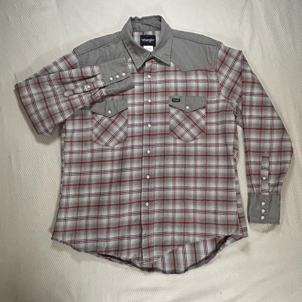 Wrangler Mens XL Western Brushpopper Pearl Snap Plaid Long Sleeve Cotton - Picture 2 of 10
